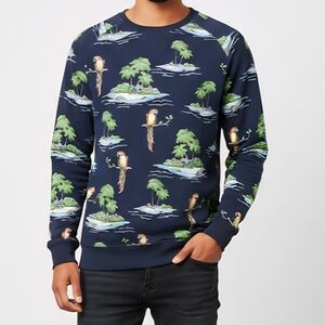 Only & Sons Men L Tropical Print Sweater Crew Neck Floral Statement Knit Resort